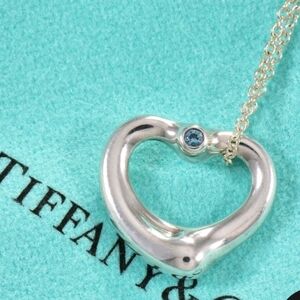 Tiffany & Co. Silver Elsa Peretti Open Heart Aquamarine Gemstone Necklace